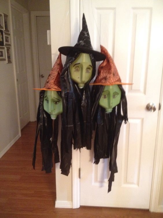 Three sister witches made out of plastic milk jug!