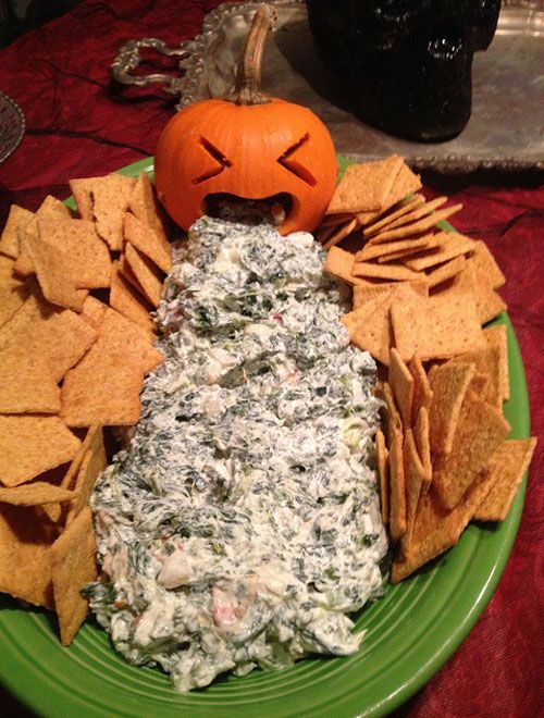 Okay, this is totally gross, which is what makes it perfect for your 'tween's Halloween party. Carve a small pumpkin and make some spinach dip. Eww!