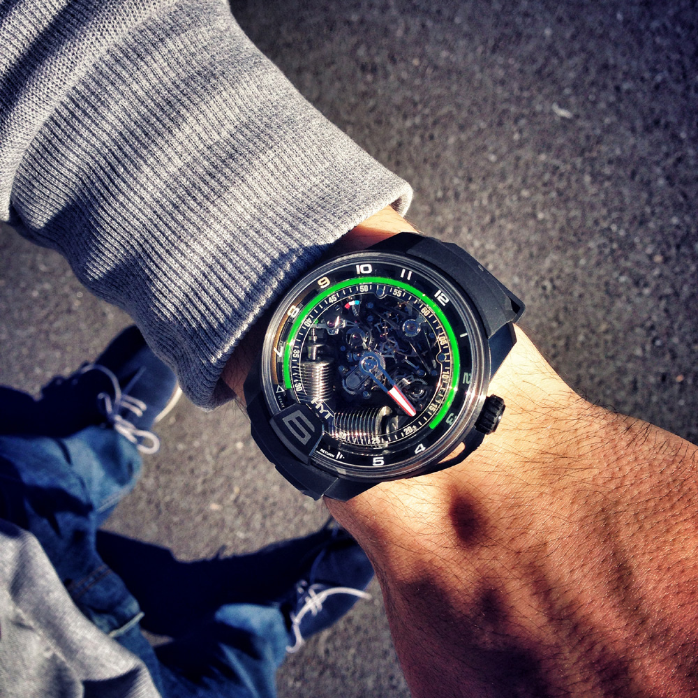 HYT H2 watch and its green fluid