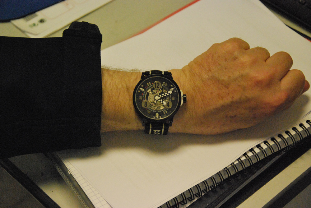 BRM RG-46 black and white watch on the wrist of Bernard Richards