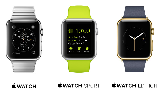 The 3 versions available in 2015 of the Apple Watch
