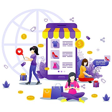 online shopping concept with giant mobile devices displaying store products and female characters can use for mobile app template landing page web design badvertising Flat vector illustration, Internet Clipart, App, Bag PNG and vector image material