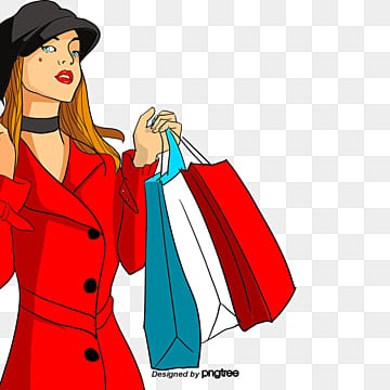 women's fashion red dress cartoon, Character, Market, Woman PNG and PSD