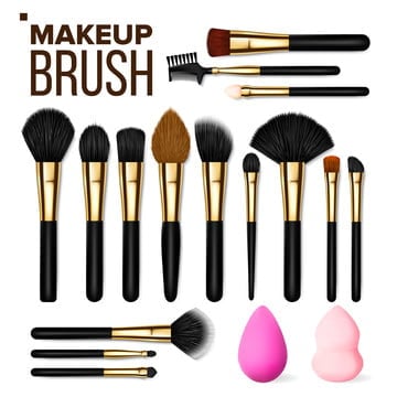 makeup brush set vector cosmetics beauty tools professional woman equipment facial accessory realistic female isolated illustration, Makeup Clipart, Makeup,Vector PNG and vector image material