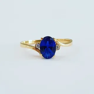 Graduation Ring 100% 18k Gold Delicate Blue Stone 