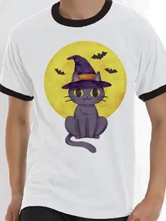 T-shirt Shirt Blouse Cat Halloween Witch Print L2040