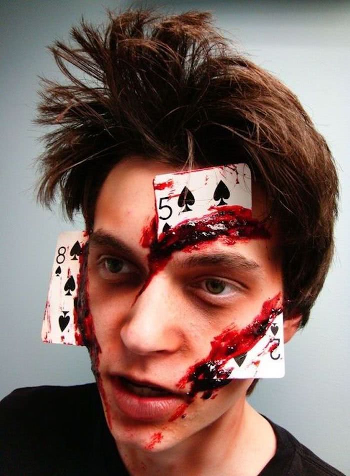Halloween make-up with playing cards