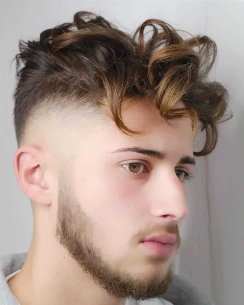 male curly hair with bangs