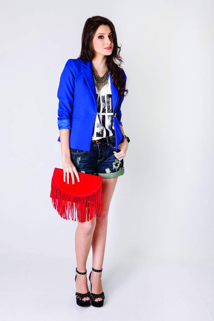 look with denim shorts