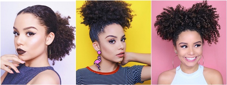 three updo hairstyles with short curly hair