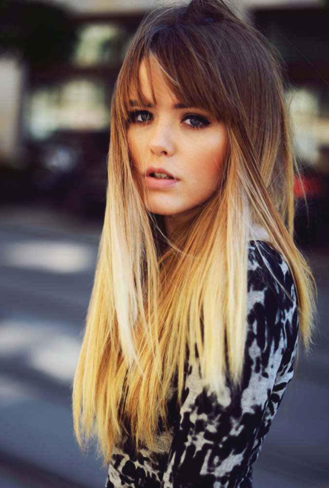 long hair with straight bangs
