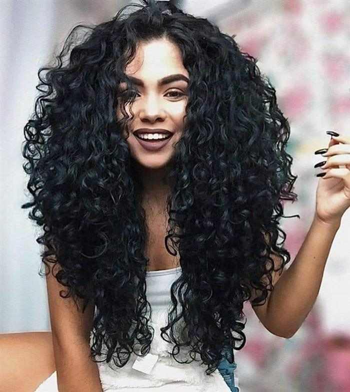 layered long curly hair