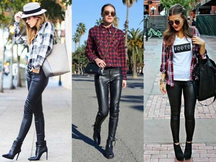 Checkered shirt + black leather pants