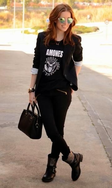 female look with rock t-shirt