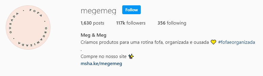 Screenshot showing Meg & Meg's Instagram bio.
