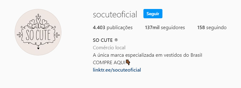Screenshot showing So Cute's Instagram bio