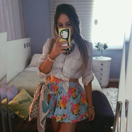 look with floral skirt
