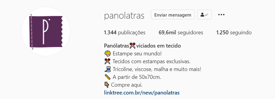 Screenshot showing the Instagram bio of the Panólatras brand
