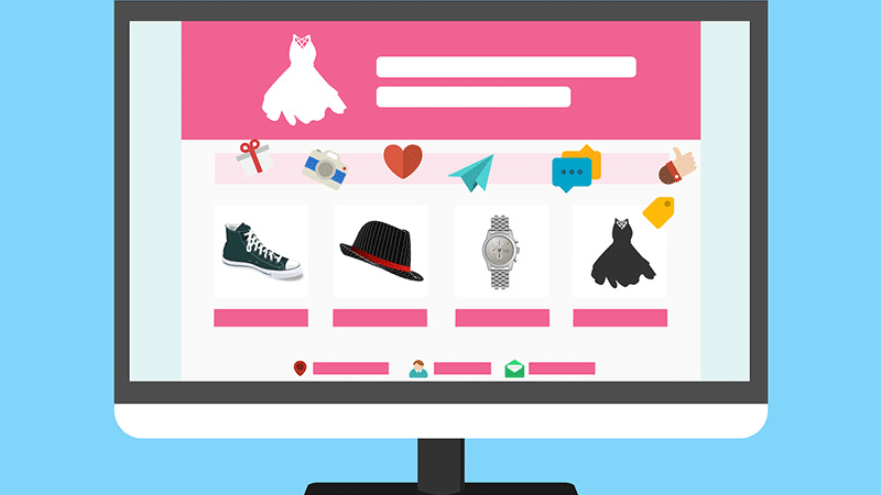Illustration of a monitor with an open online store website.