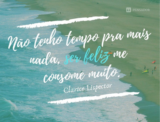 I don't have time for anything else, being happy consumes me a lot.  Clarice Lispector
