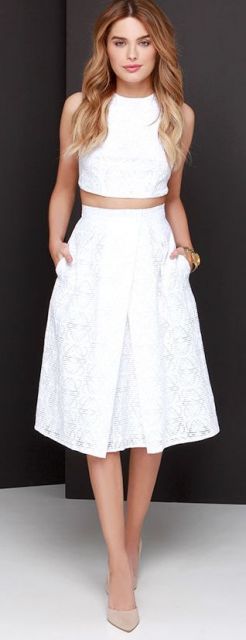 white skirt look