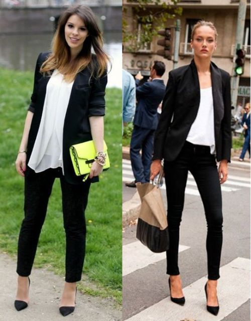 Women's social wear with b&w blazer
