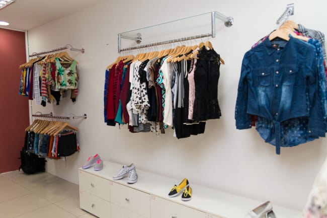 women's clothing store with colorful wall