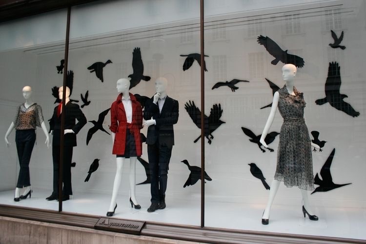 Showcase with crows in sticker for Halloween decoration