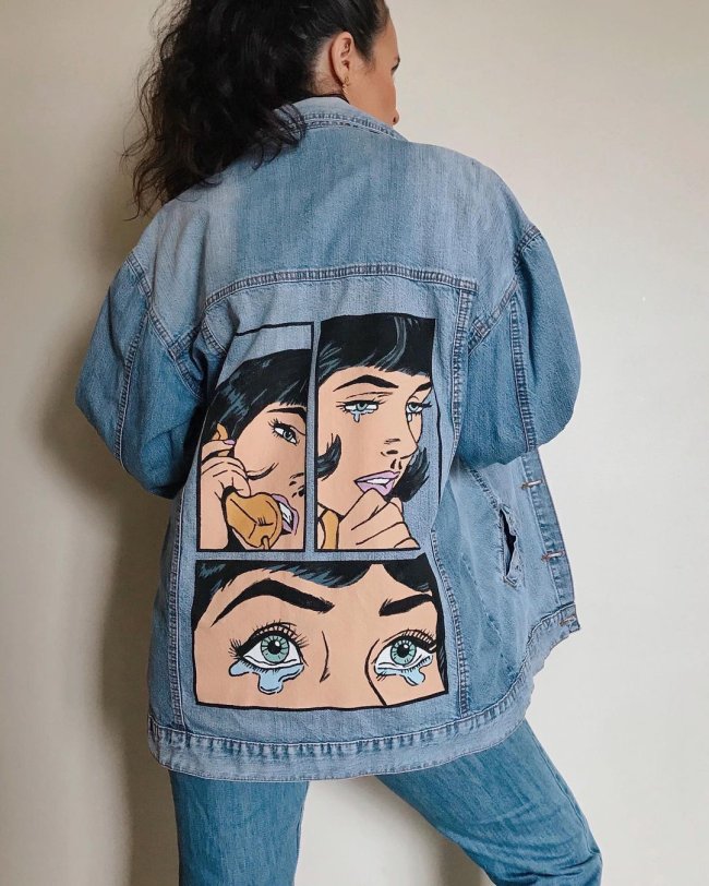 Jacket with handmade painting