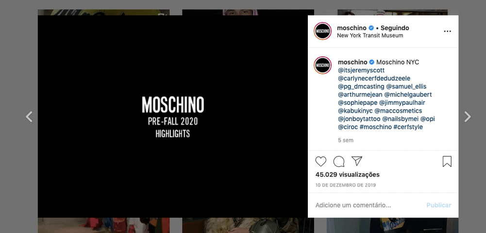 Moschino's Instagram profile publishing GIF