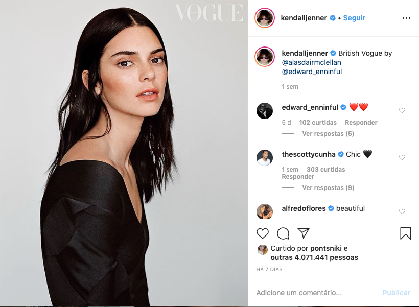 Screenshot of Kendall Jenner's Instagram post 