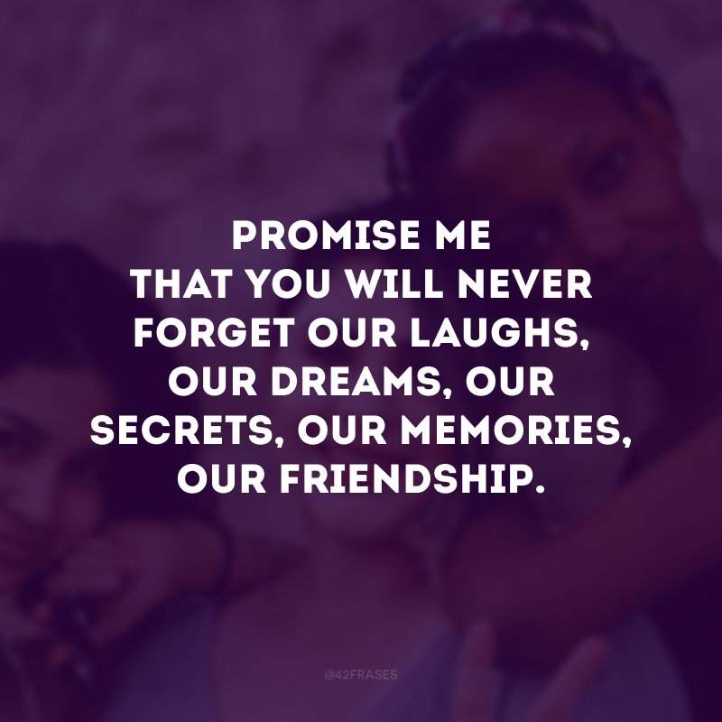 Promise me that you will never forget our laughs, our dreams, our secrets, our memories, our friendship.  (Promise me you will never forget our laughs, our dreams, our secrets, our memories, our friendship.) 