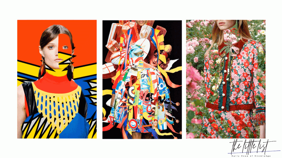 GIFs with bright, bold and flat, vibrant layered collages that mix abstract elements and cutouts from fashion shows.