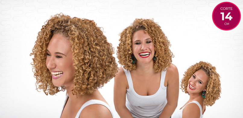 Woman with cut 14 for medium curly hair.