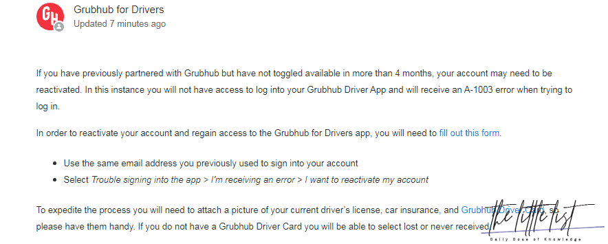 Can you get reactivated on Grubhub?